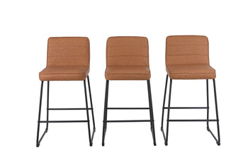 Lakeview 26 in. Low Back Metal 36.42 in. Counter Stool with Faux Leather Seat (Set of 3)